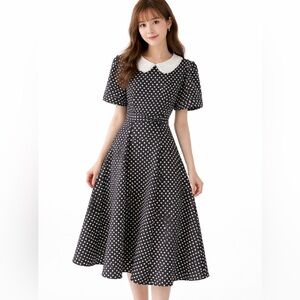 TIMELESS LONDON (NWT) Vtg Black White Polka Dot Collared Rockabilly Dress (2XL)